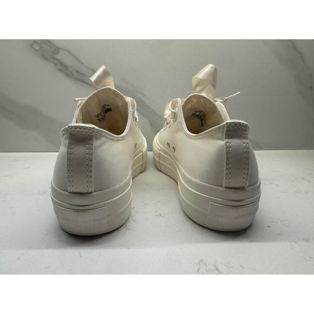Converse Women’s Size 7 Cream Satin Big Eyelet Lace Tongue Ribbon Tie Sneakers - Picture 6 of 8